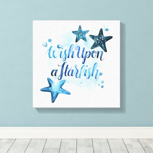 Wens op een Starfish Canvas Afdruk (Insitu (Houten vloer))