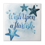 Wens op een Starfish Tegeltje<br><div class="desc">Zee Lovers I van Grace Popp. Biedt een inspirerend prijsopgave met een nautische draai.</div>