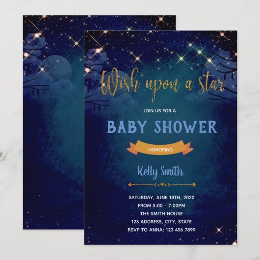 Wens op een ster party uitnodiging (Voorkant / Achterkant)