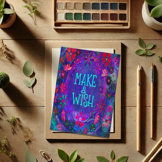 Wens  Paarse Bloemen Verjaardag Happy Kaart