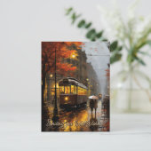 Wens regenachtige Herfst Tram in Lissabon, Portuga Briefkaart (Staand voorkant)