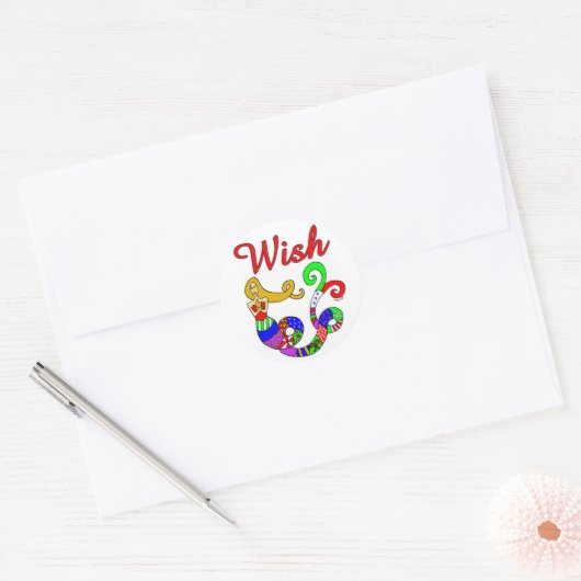 Wens vakantie zeemeermin ronde sticker (Envelop)