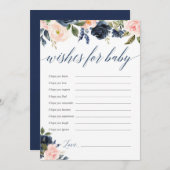 Wens voor baby Blush roze marineblauwe bloemen Kaart (Voorkant / Achterkant)