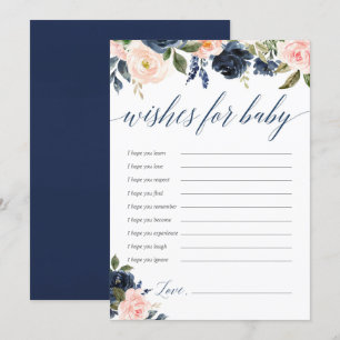 Wens voor baby Blush roze marineblauwe bloemen Kaart