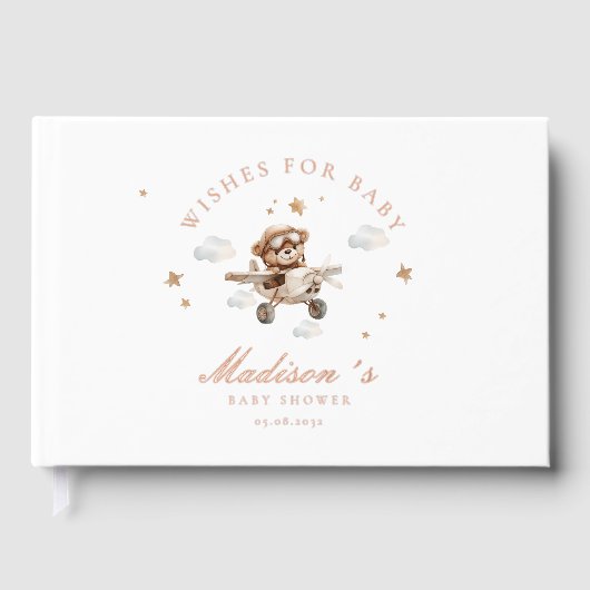 Wens voor Baby! Teddybeer en vliegtuig Gastenboek (Voorkant)