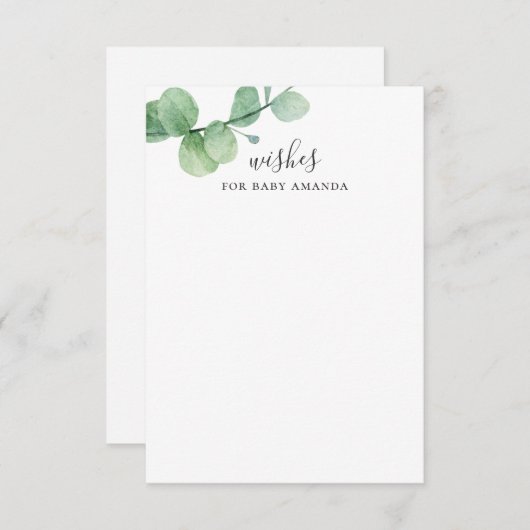 Wens voor baby. Waterverf eucalyptus advies Informatiekaartje (Voorkant / Achterkant)