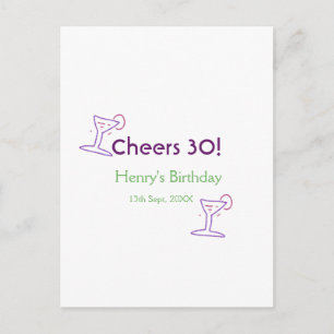 wensen 30e verjaardag naam wijn paarse glas groen  briefkaart