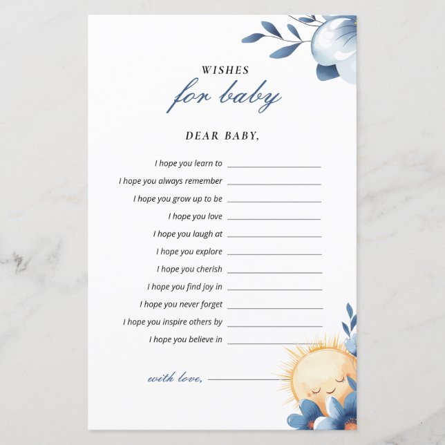 Wensen Baby komt hier de zoon Baby shower spel (Voorkant)