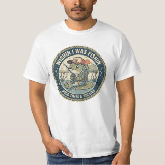 Wensen dat ik aan het vissen was – Retro meer viss T-shirt