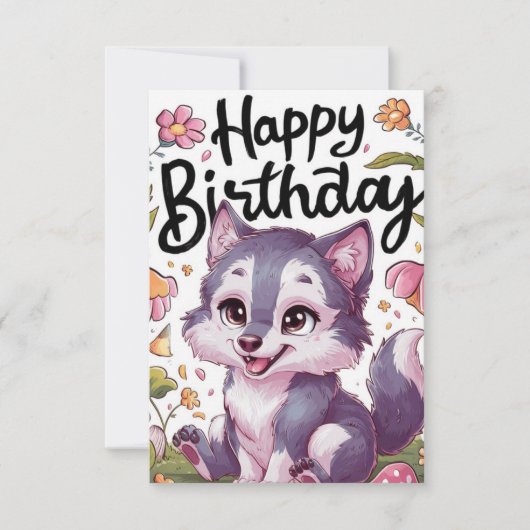 Wensen Eenvoudige Wolf Digitale Verjaardag Kaart (Voorkant)