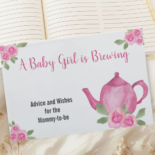 Wensen en advies Roze Theepot Meisje Baby shower Gastenboek