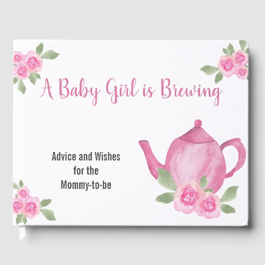 Wensen en advies Roze Theepot Meisje Baby shower Gastenboek (Voorkant)