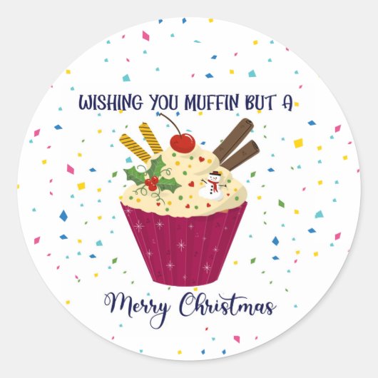 wensen jullie muffin maar een prettige kerstkaart ronde sticker (Voorkant)