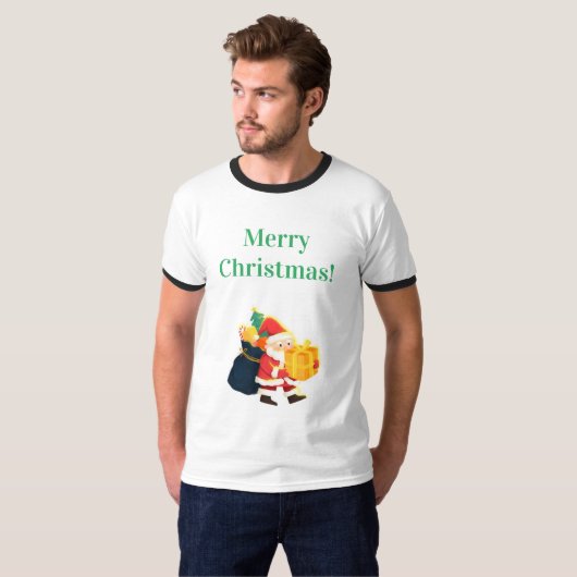 Wensen Kerst Gedrukt Vreugde Feest Ringer T-shirt (Voorkant volledig)