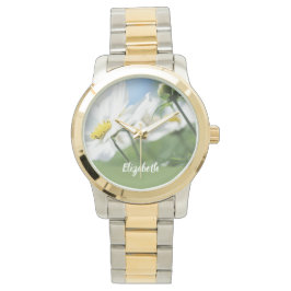 Wensen met witte madeliefjes gepersonaliseerd horloge