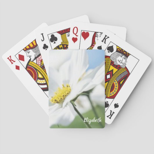 Wensen met witte madeliefjes gepersonaliseerd pokerkaarten (Achterkant)