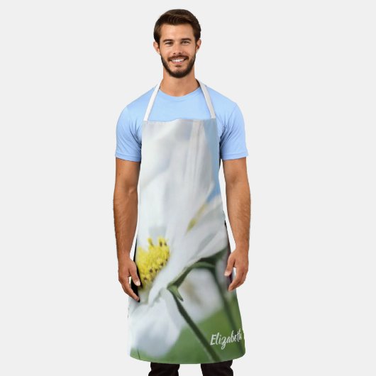 Wensen met witte madeliefjes gepersonaliseerd schort (Gedragen)