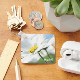 Wensen met witte madeliefjes gepersonaliseerd sleutelhanger