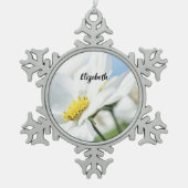 Wensen met witte madeliefjes gepersonaliseerd tin sneeuwvlok ornament (Voorkant)