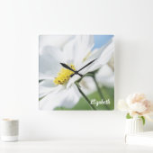 Wensen met witte madeliefjes gepersonaliseerd vierkante klok (Huis)