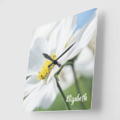 Wensen met witte madeliefjes gepersonaliseerd vierkante klok (Hoek)