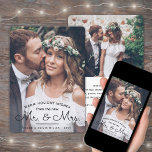 Wensen van nieuwe meneer en mevrouw - twee trouwfo feestdagenkaart<br><div class="desc">Verstuur vrolijke vakantiewensen als nieuwe Mr. En Mrs. Viel het huwelijk als pasgetrouwden aan en deel twee van je favoriete bruiloft afbeeldingen met een stijlvolle aangepaste fotovakantiekaart. Alle tekst op deze sjabloon is eenvoudig te personaliseren om alle formuleringen op te nemen, zoals Merry and Married, Prettige feestdagen, Seizoengroetings, Nieuwjaarskeurmerken, enz....</div>