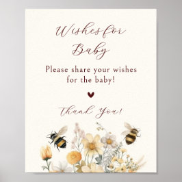 Wensen voor Baby Baby shower Bee Wildflower Floral Poster