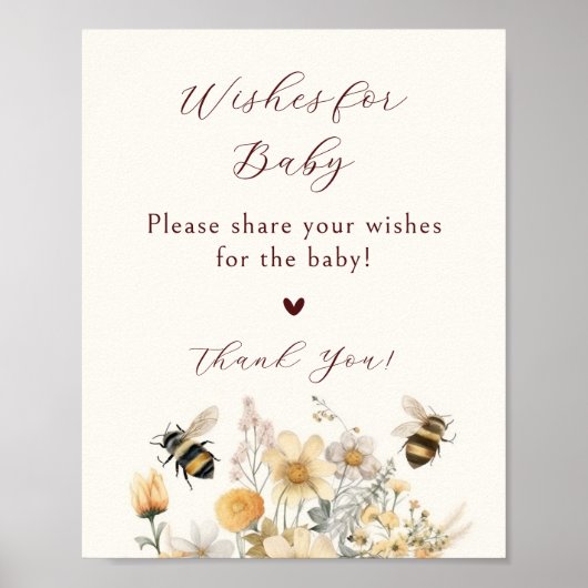 Wensen voor Baby Baby shower Bee Wildflower Floral Poster (Voorkant)