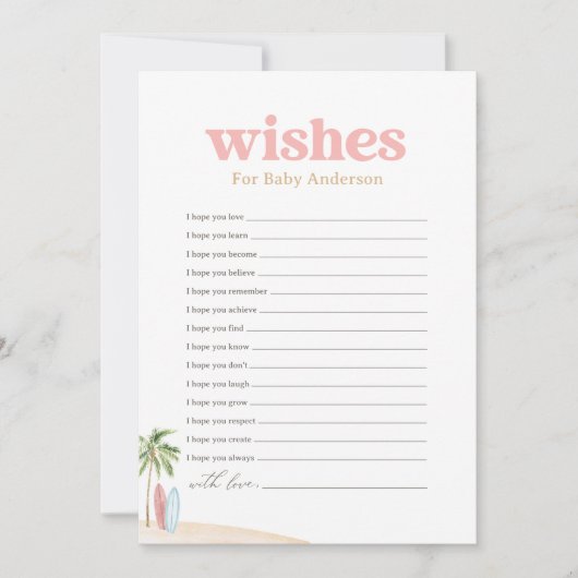 Wensen voor Baby Beach Surf Baby shower Game Kaart (Voorkant)
