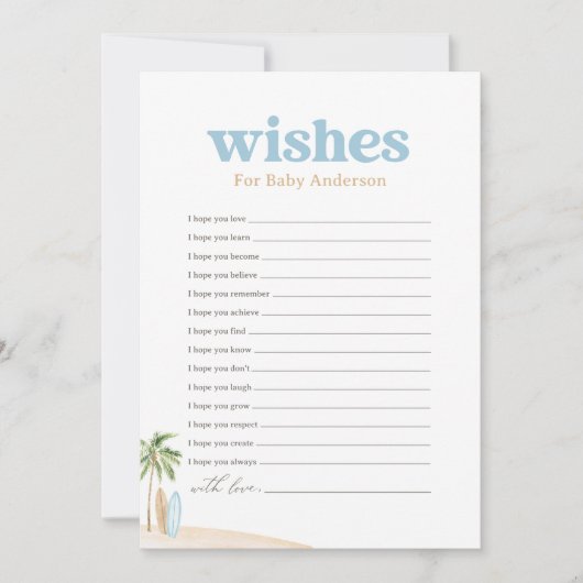 Wensen voor Baby Beach Surf Baby shower Game Kaart (Voorkant)
