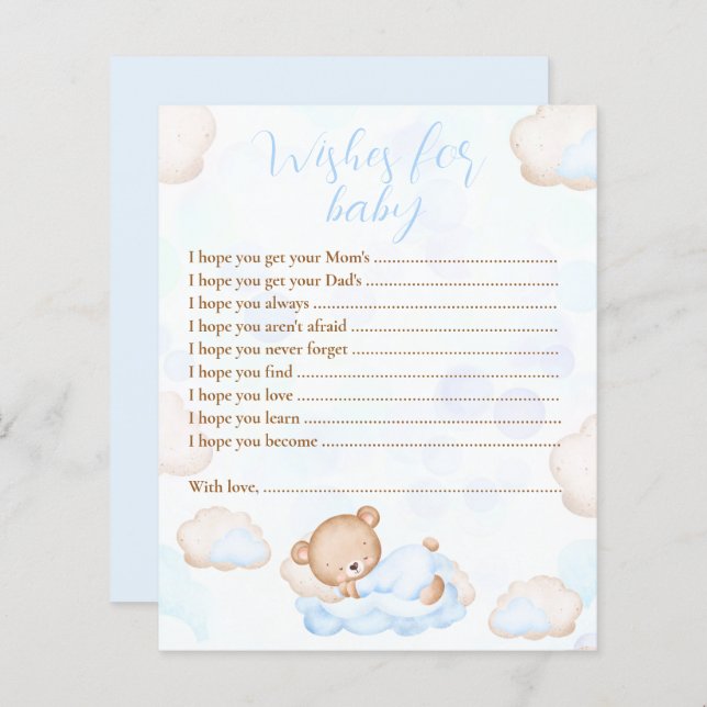 Wensen voor Baby Beer Blue Baby shower spel (Voorkant / Achterkant)