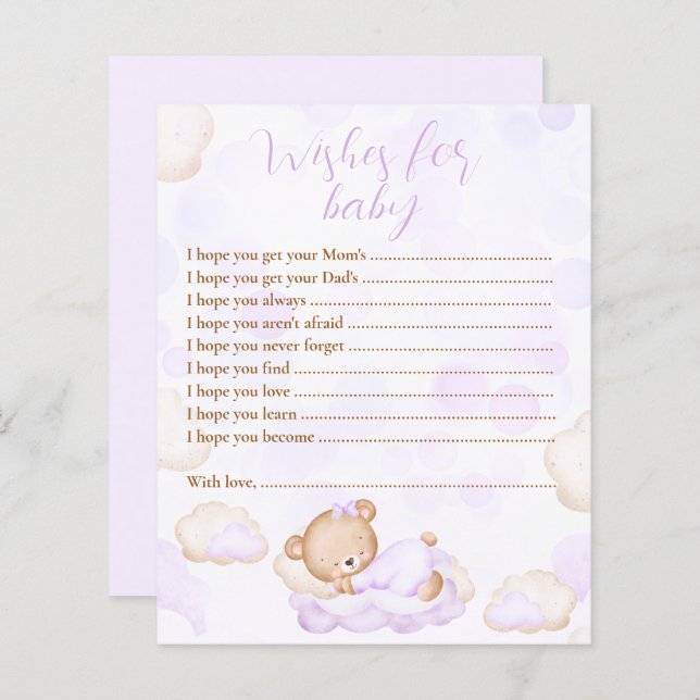 Wensen voor Baby Beer Paarse Baby shower spel (Voorkant / Achterkant)