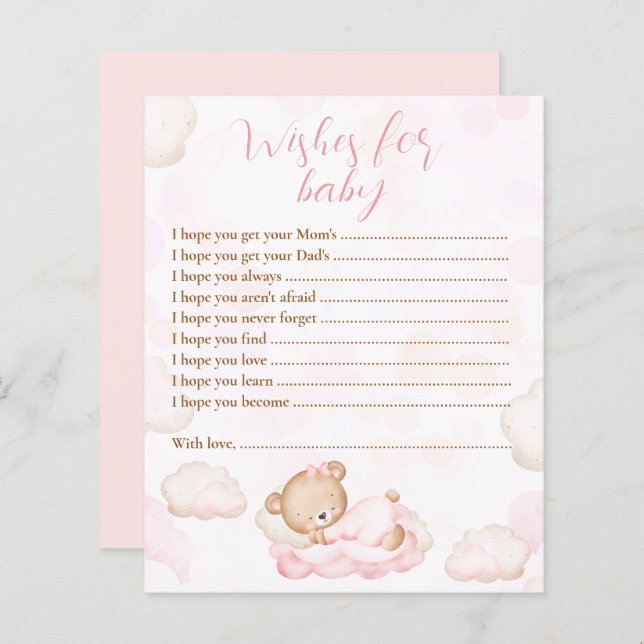 Wensen voor Baby Beer roze Baby shower spel (Voorkant / Achterkant)