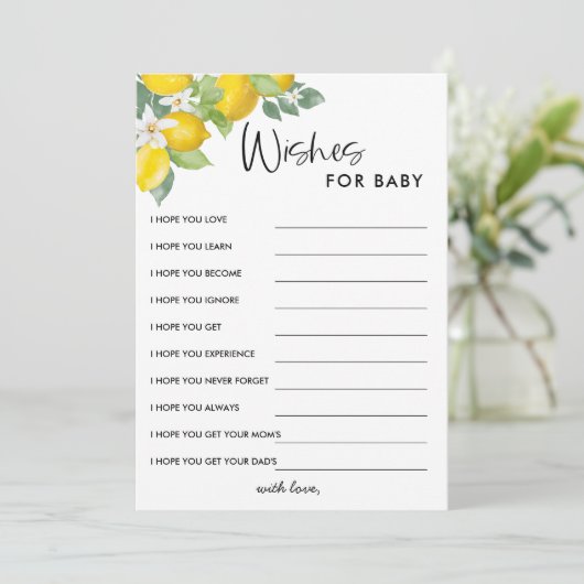 Wensen voor baby bij lemon baby shower kaart (Staand voorkant)