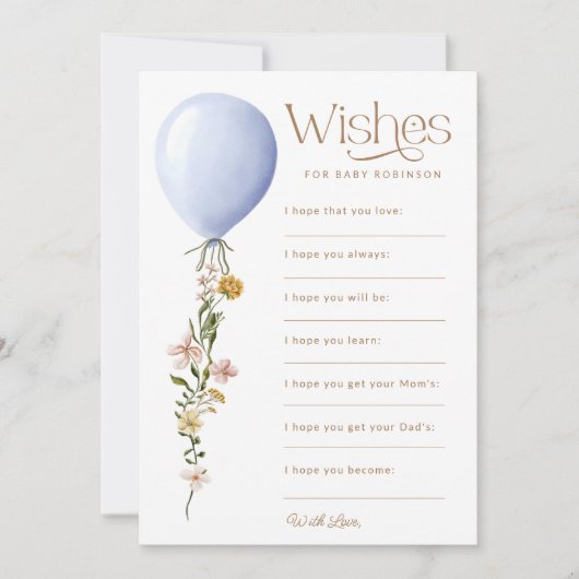 Wensen voor Baby Blue Balloon Baby shower Game Kaa Kaart (Voorkant)