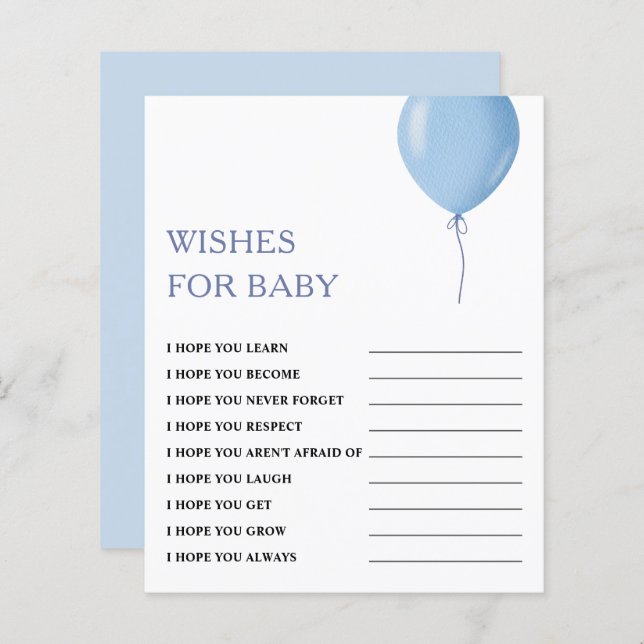 Wensen voor Baby | Blue Balloon Baby shower spel (Voorkant / Achterkant)
