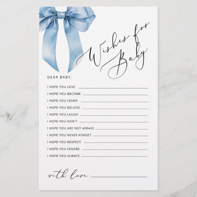 Wensen voor baby Blue Bow Baby shower kaart (Voorkant)