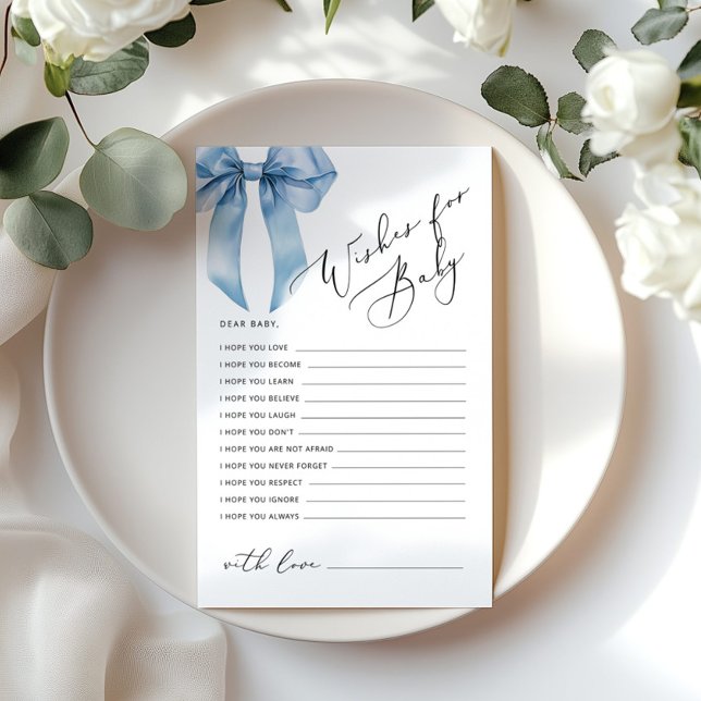 Wensen voor baby Blue Bow Baby shower kaart (Creator heeft geüpload)