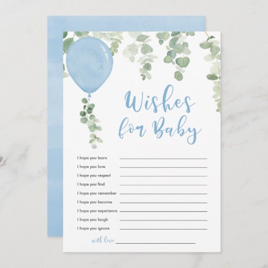 Wensen voor Baby boy blauwe ballonnen Kaart (Voorkant / Achterkant)