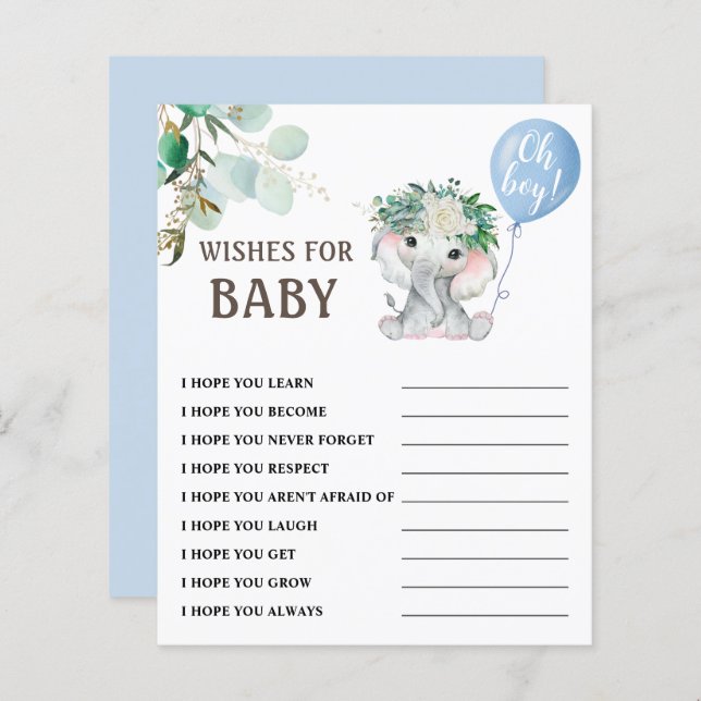 Wensen voor Baby | Elephant Boy Baby shower Spel (Voorkant / Achterkant)