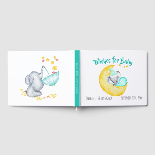 Wensen voor Baby Elephant Moon & Stars Baby shower Gastenboek (Volledig)