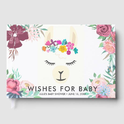 Wensen voor Baby | Floral Llama Baby shower Gastenboek (Voorkant)