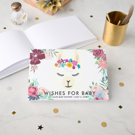 Wensen voor Baby | Floral Llama Baby shower Gastenboek (Voorkant open)