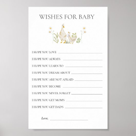 Wensen voor Baby Gekke Goose Baby shower Game Poster (Voorkant)