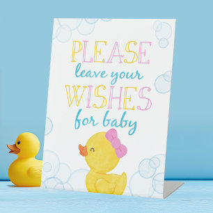 Wensen voor Baby Girl Rubber Duck Baby shower Reclamebord Met Voetstuk