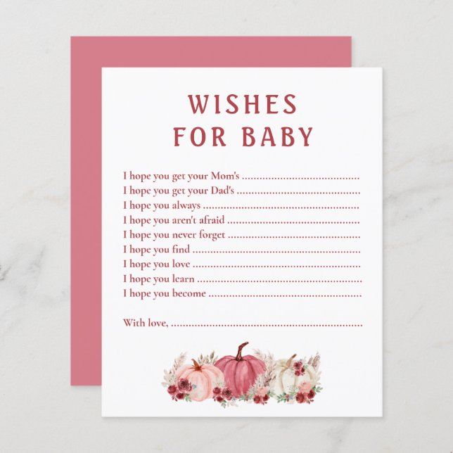 Wensen voor Baby Kaart pompoenen Baby shower spel (Voorkant / Achterkant)