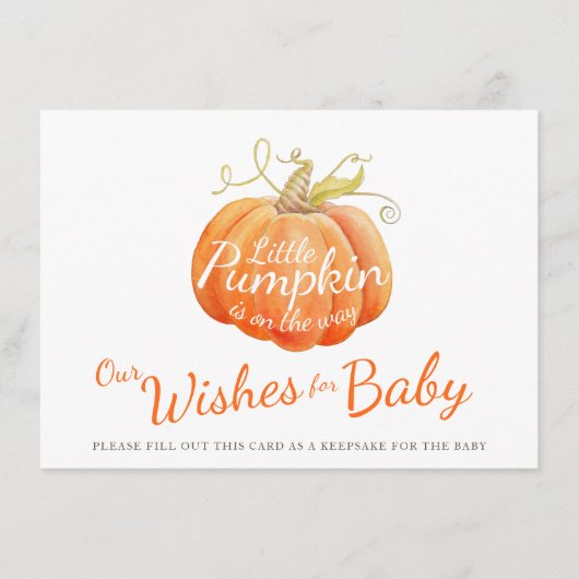 Wensen voor baby kleine pompoen baby shower advieskaart (Voorkant)