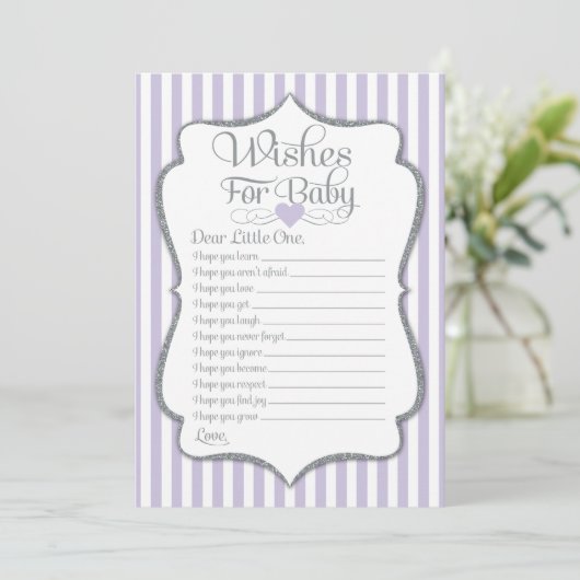 Wensen voor baby lavendel lila baby shower spel kaart (Staand voorkant)