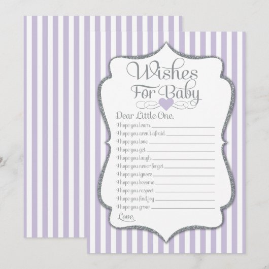 Wensen voor baby lavendel lila baby shower spel kaart (Voorkant / Achterkant)