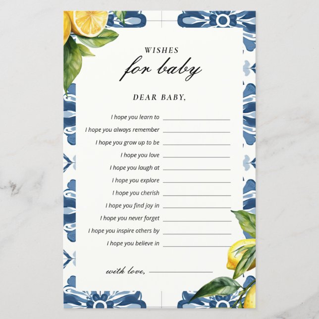 Wensen voor Baby Lemon Positano Baby shower Game (Voorkant)